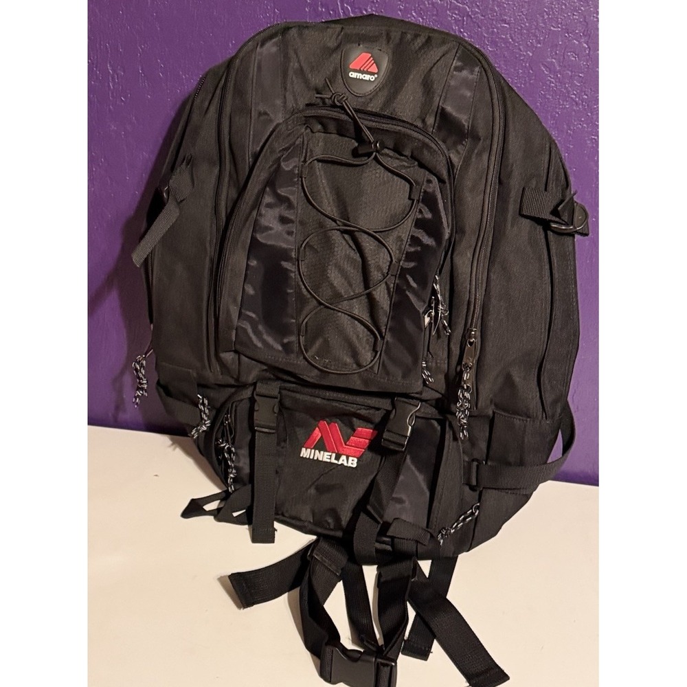 Minelab Metal Detector Black Backpack Jumbo Size Hiking Made W/300 Denier